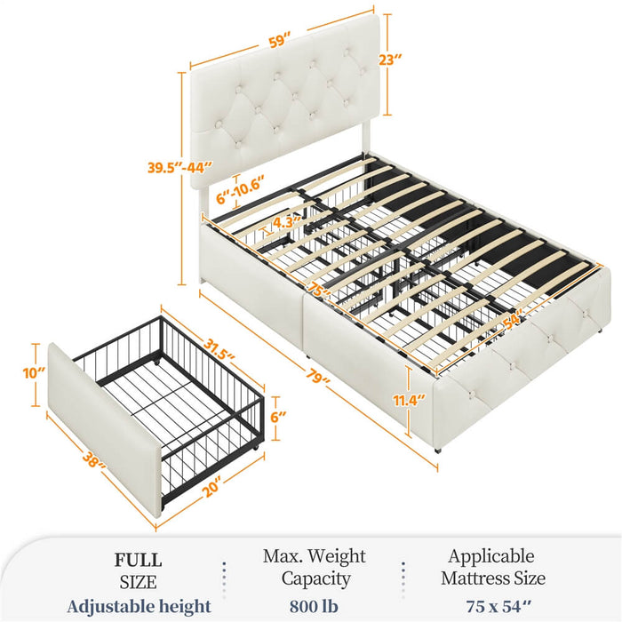 Yaheetech Bed Frame with Drawer Storage, Beige