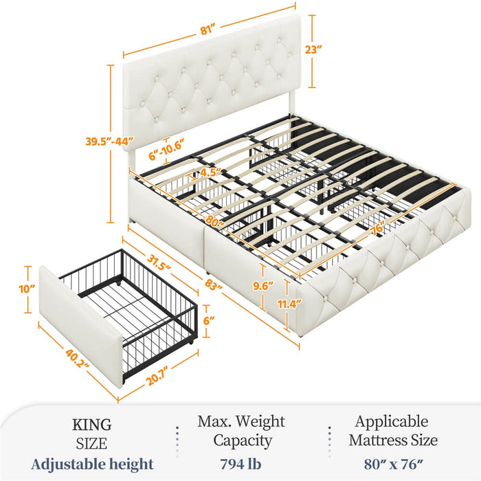 Yaheetech Bed Frame with Drawer Storage, Beige