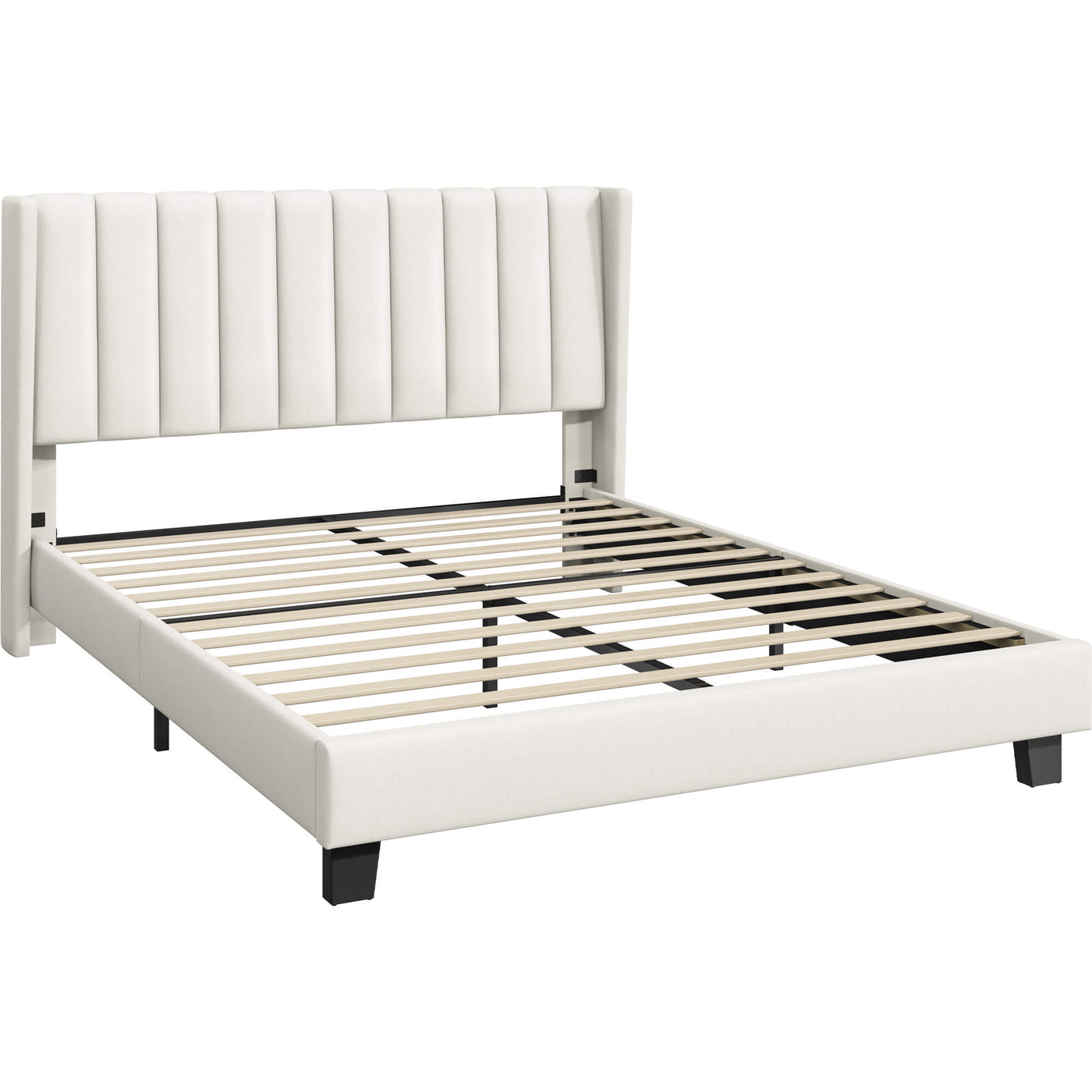 Yaheetech Bed Frame Upholstered Platform Bed with Fabric Headboard ...