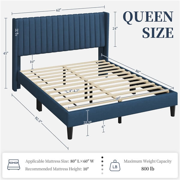 Yaheetech Bed Frame Upholstered Platform Bed with Fabric Headboard