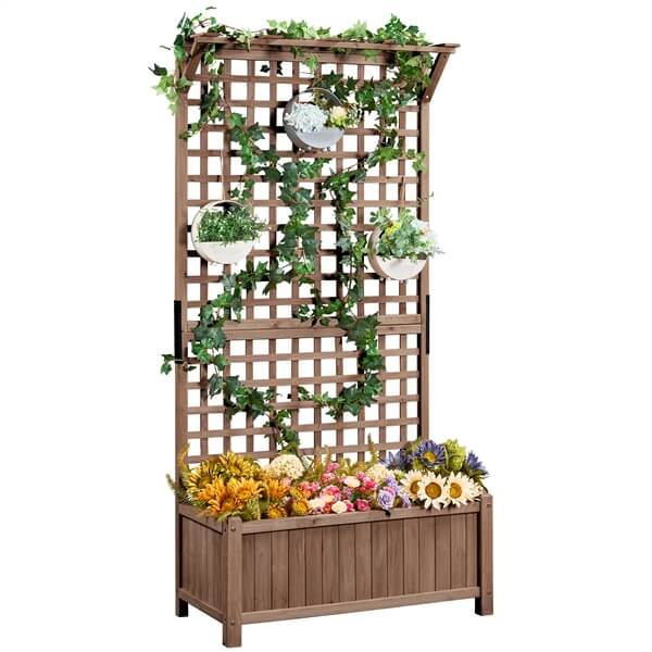 trellis planter homebase Yaheetech 75-in H Movable Dark Brown Wood Planter Raised Bed with Trellis one_size