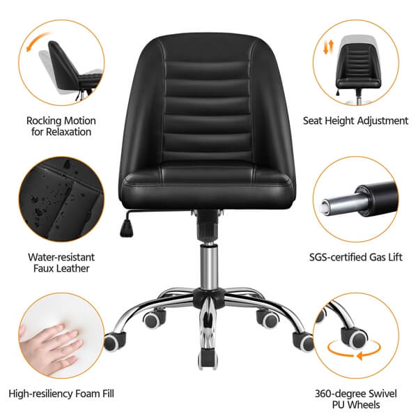 Yaheetech Mid Back PU Leather Armless Desk Office Chair