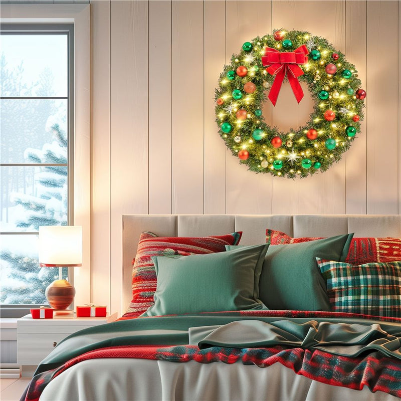 Yaheetech 30in Pre-lit Artificial Christmas Wreath