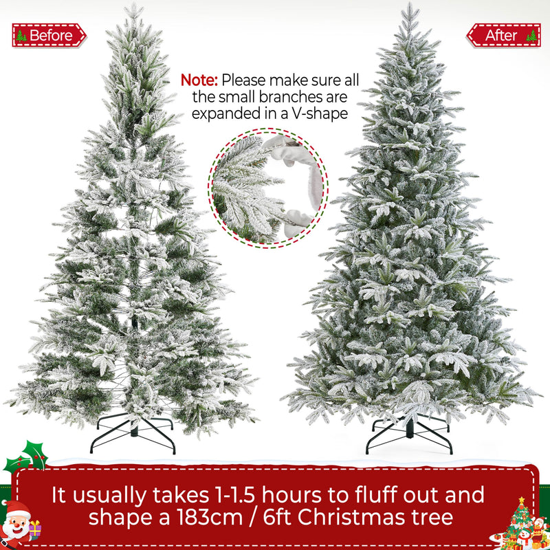 Yaheetech 6FT Pre-lit with LED Light Flocked Artificial Christmas Tree