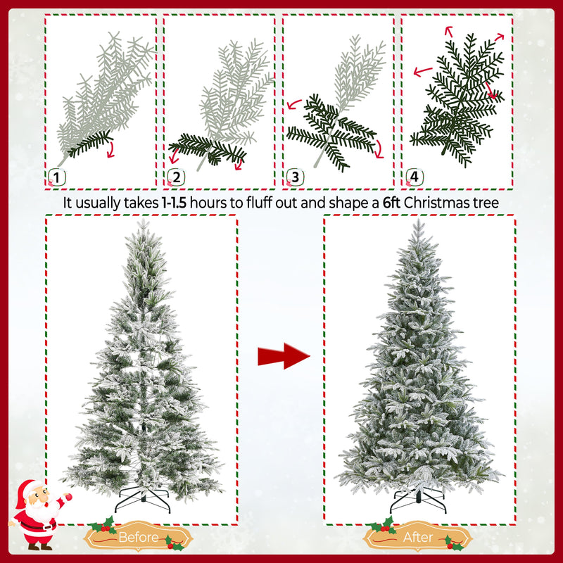 Yaheetech 6FT Pre-lit with LED Light Flocked Artificial Christmas Tree