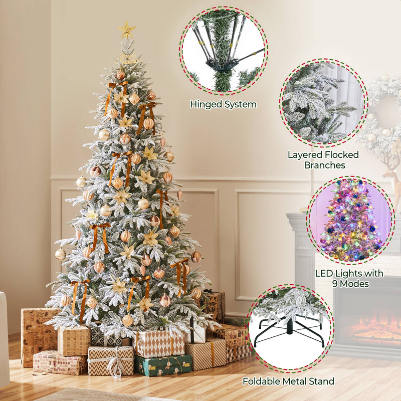 Yaheetech 6FT Pre-lit with LED Light Flocked Artificial Christmas Tree
