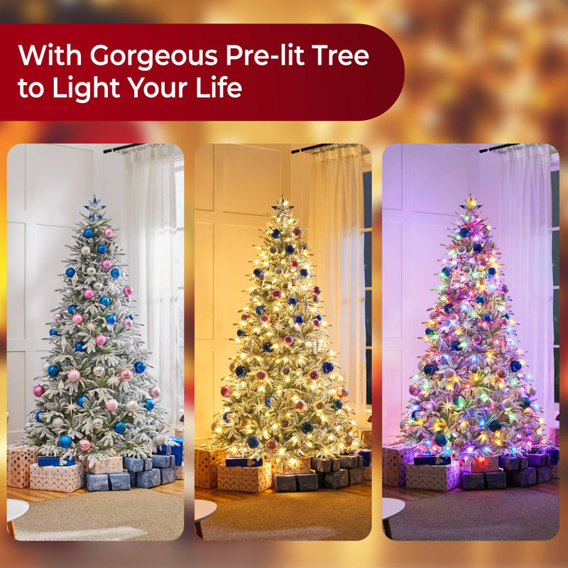 Yaheetech 6FT Pre-lit with LED Light Flocked Artificial Christmas Tree