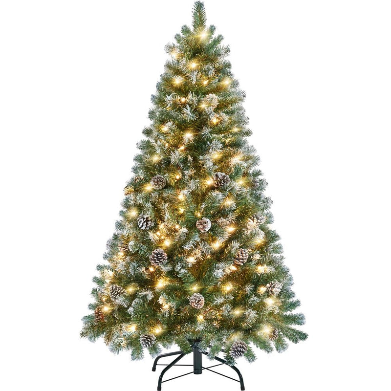Yaheetech 4.5/6/7ft Pre-lit Frosted with Pinecones Artificial Christmas Tree