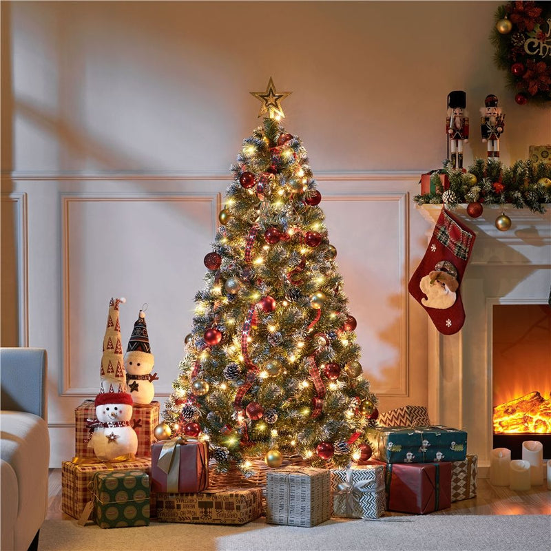 Yaheetech 4.5/6/7ft Pre-lit Frosted with Pinecones Artificial Christmas Tree