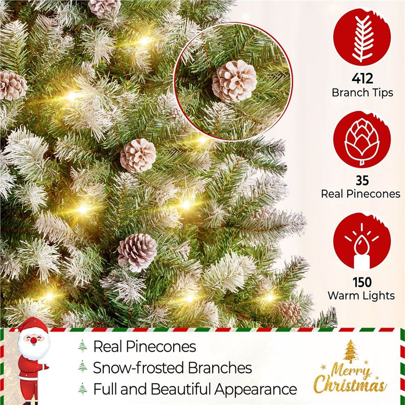 Yaheetech 4.5/6/7ft Pre-lit Frosted with Pinecones Artificial Christmas Tree