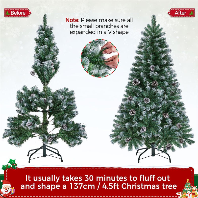 Yaheetech 4.5/6/7ft Pre-lit Frosted with Pinecones Artificial Christmas Tree