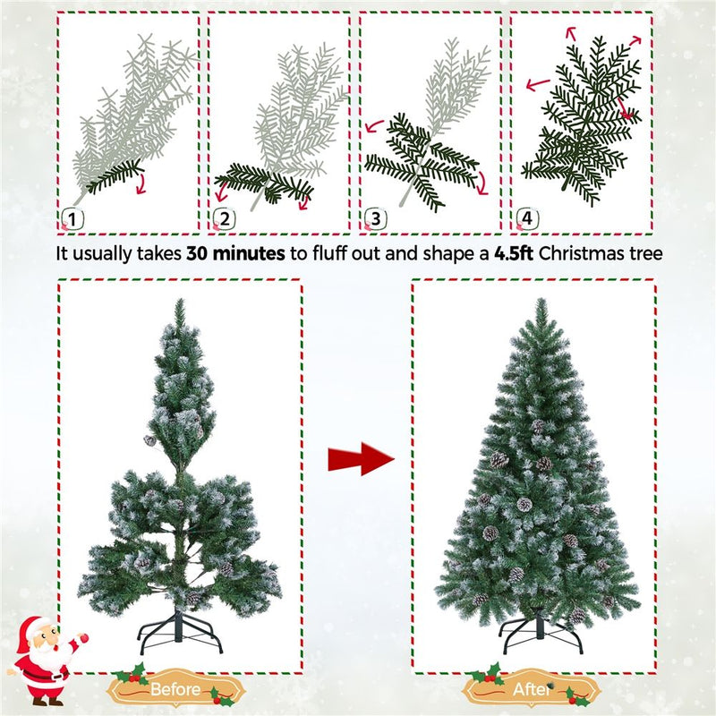 Yaheetech 4.5/6/7ft Pre-lit Frosted with Pinecones Artificial Christmas Tree