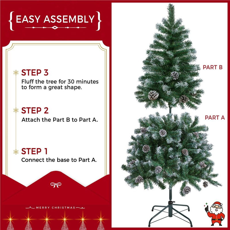 Yaheetech 4.5/6/7ft Pre-lit Frosted with Pinecones Artificial Christmas Tree