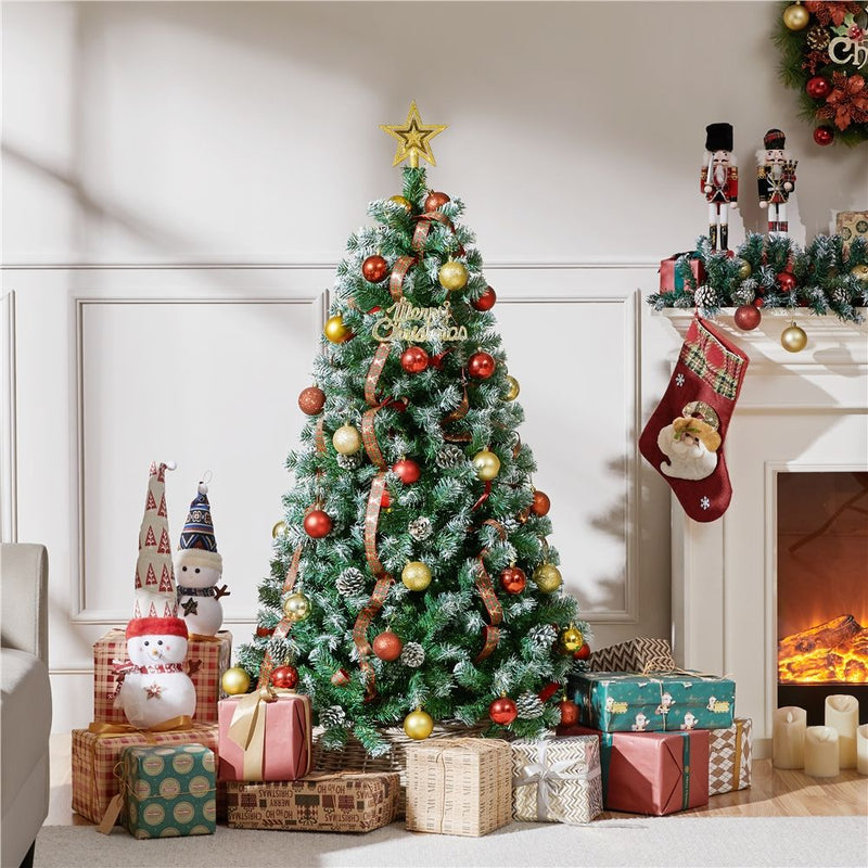 Yaheetech 4.5/6/7ft Pre-lit Frosted with Pinecones Artificial Christmas Tree