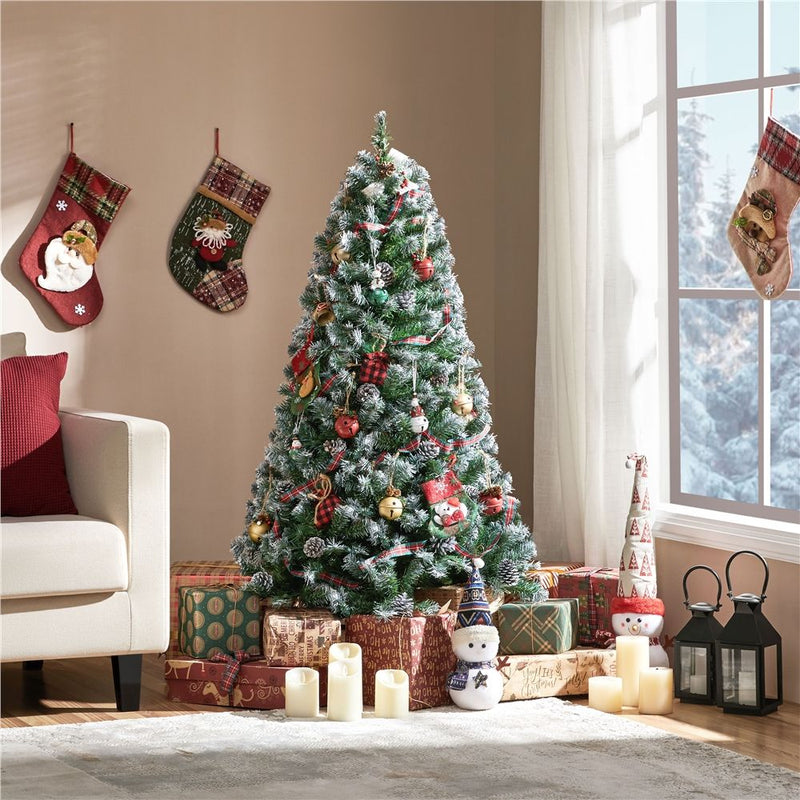 Yaheetech 4.5/6/7ft Pre-lit Frosted with Pinecones Artificial Christmas Tree