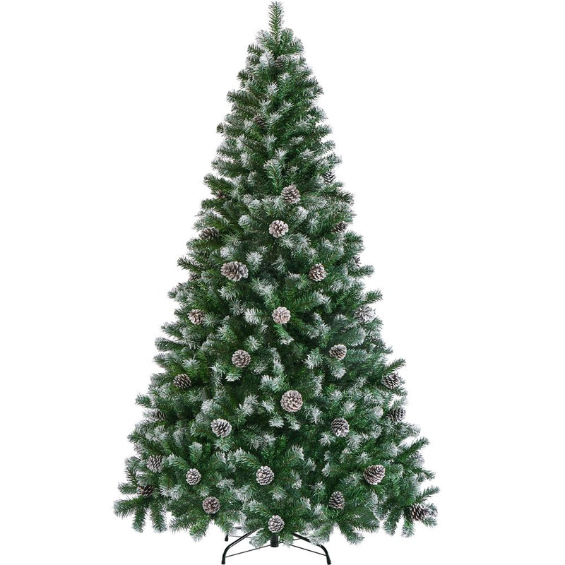 Yaheetech 6/7.5FT Pre-decorated Pinecones Frosted Artificial Christmas Tree