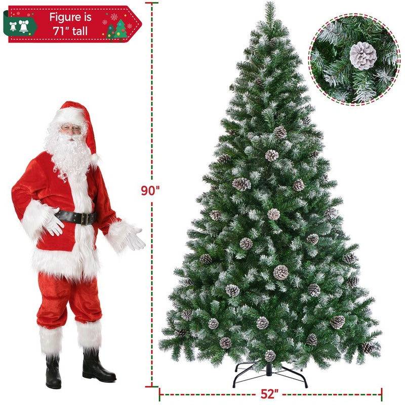 Yaheetech 6/7.5FT Pre-decorated Pinecones Frosted Artificial Christmas Tree