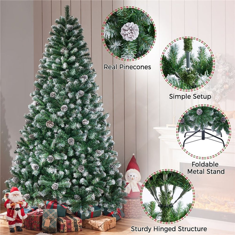 Yaheetech 6/7.5FT Pre-decorated Pinecones Frosted Artificial Christmas Tree