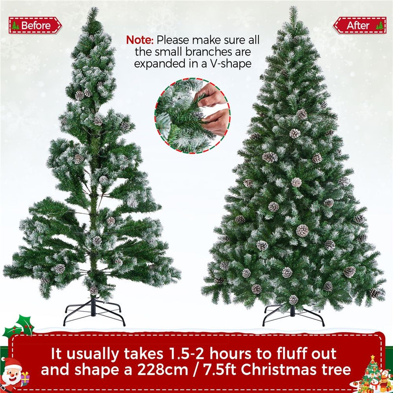 Yaheetech 6/7.5FT Pre-decorated Pinecones Frosted Artificial Christmas Tree