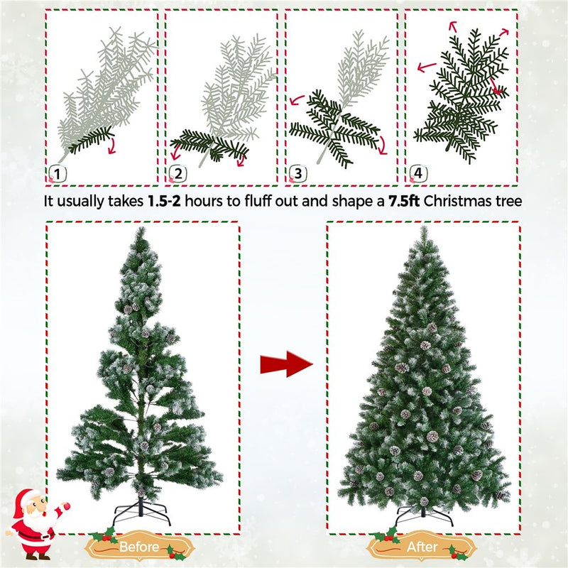 Yaheetech 6/7.5FT Pre-decorated Pinecones Frosted Artificial Christmas Tree