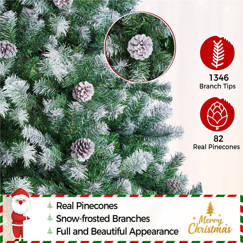 Yaheetech 6/7.5FT Pre-decorated Pinecones Frosted Artificial Christmas Tree