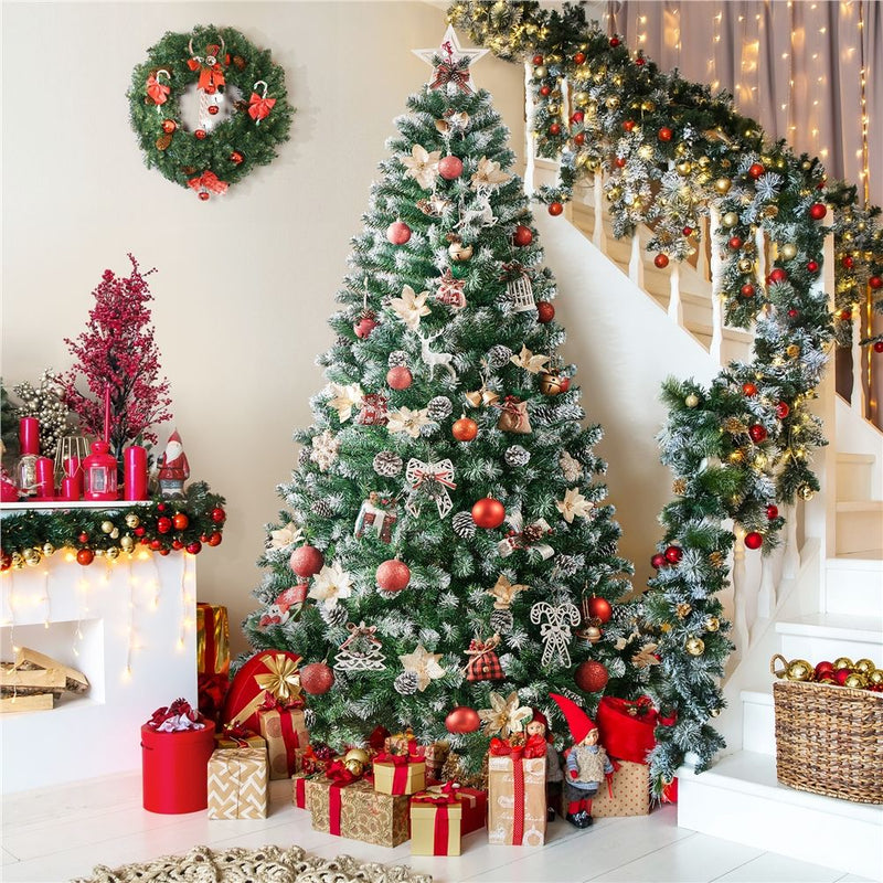 Yaheetech 6/7.5FT Pre-decorated Pinecones Frosted Artificial Christmas Tree