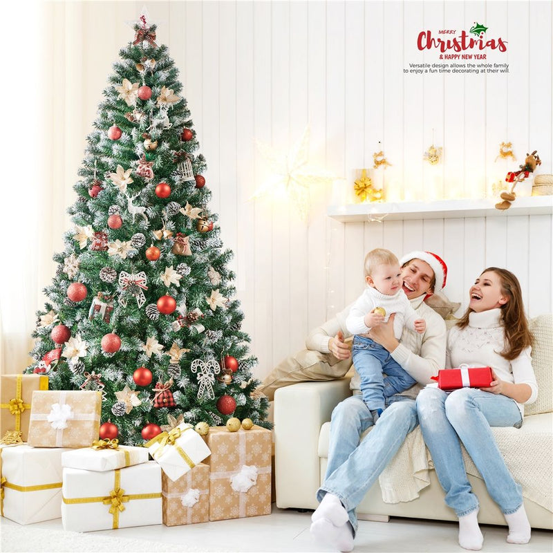 Yaheetech 6/7.5FT Pre-decorated Pinecones Frosted Artificial Christmas Tree