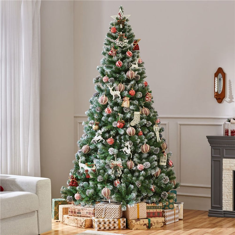 Yaheetech 6/7.5FT Pre-decorated Pinecones Frosted Artificial Christmas Tree