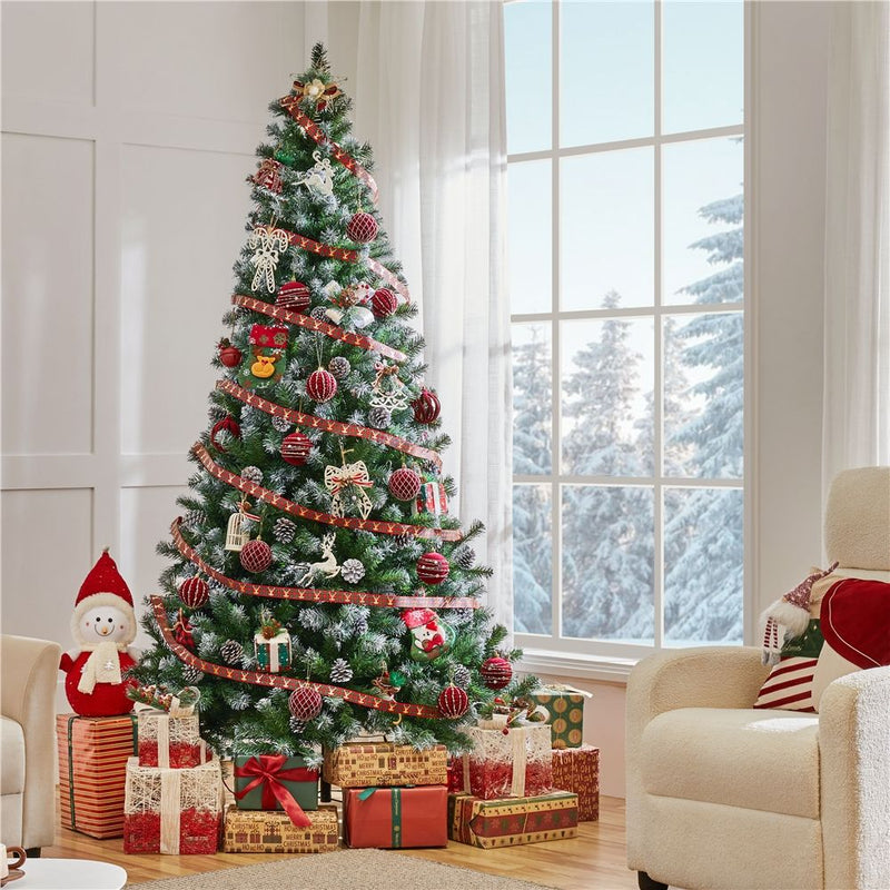 Yaheetech 6/7.5FT Pre-decorated Pinecones Frosted Artificial Christmas Tree