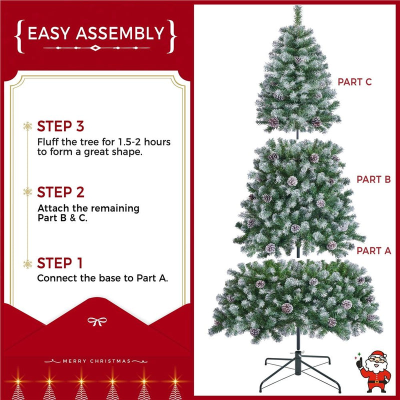 Yaheetech 4.5/6/7ft Pre-lit Frosted with Pinecones Artificial Christmas Tree