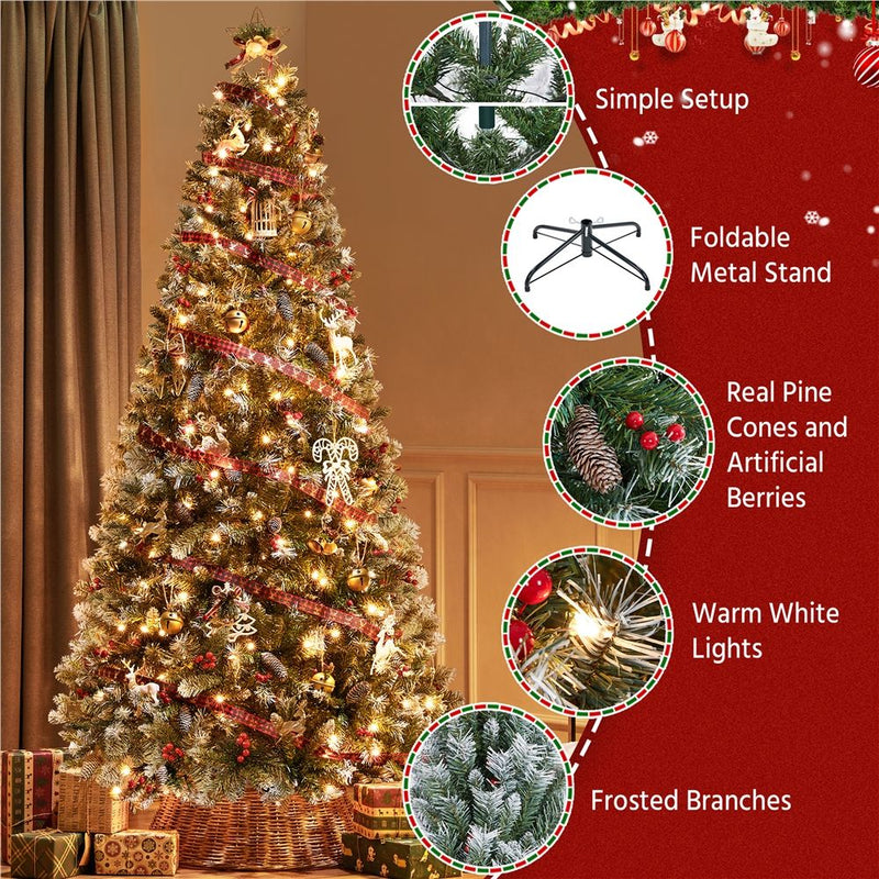 Yaheetech 7.5ft Pre-lit Frosted Artificial Christmas Tree