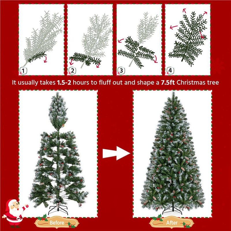 Yaheetech 7.5ft Pre-lit Frosted Artificial Christmas Tree