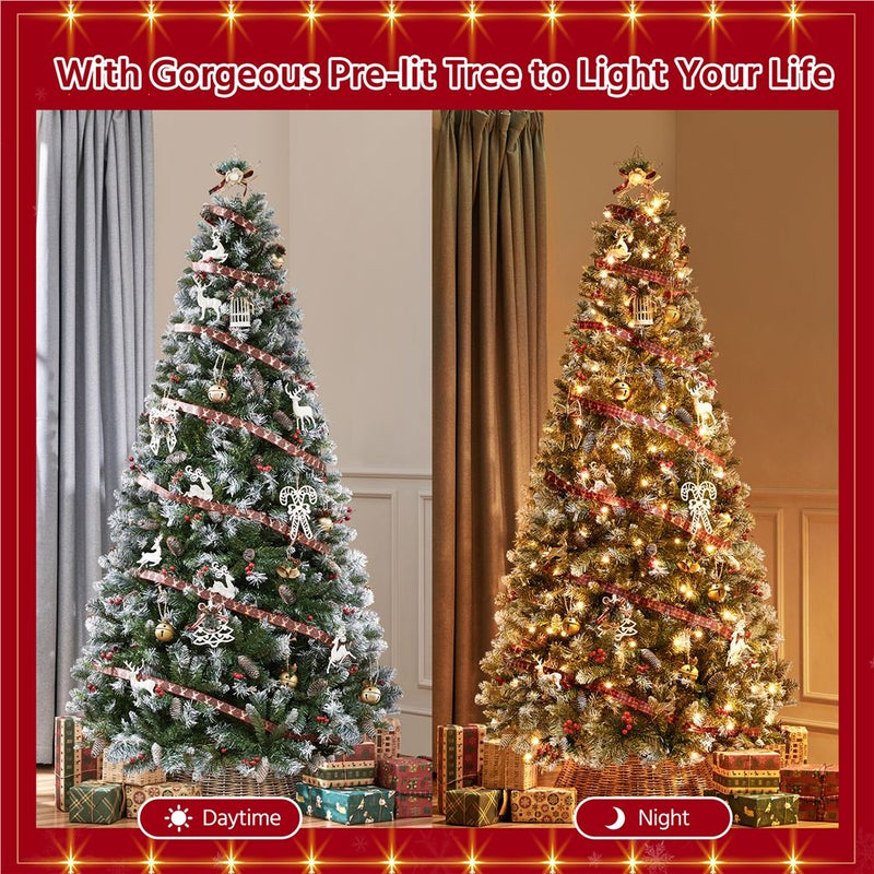 Yaheetech 7.5ft Pre-lit Frosted Artificial Christmas Tree