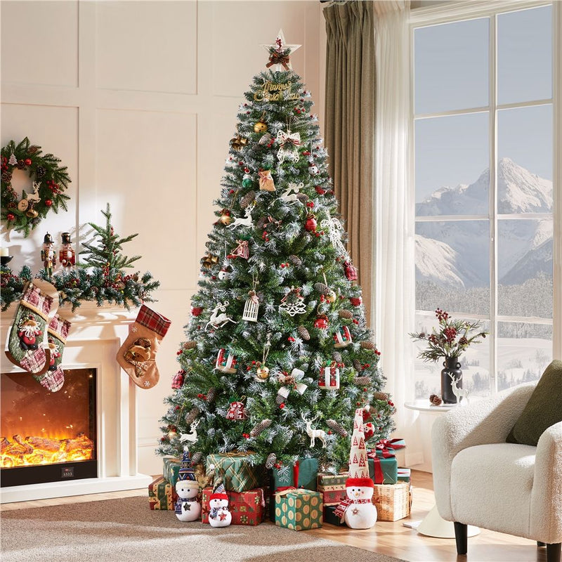 Yaheetech 7.5ft Pre-lit Frosted Artificial Christmas Tree