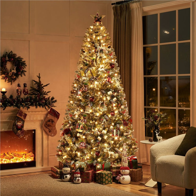 Yaheetech 7.5ft Pre-lit Frosted Artificial Christmas Tree