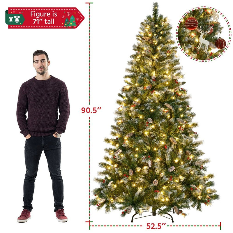 Yaheetech 7.5ft Pre-lit Frosted Artificial Christmas Tree
