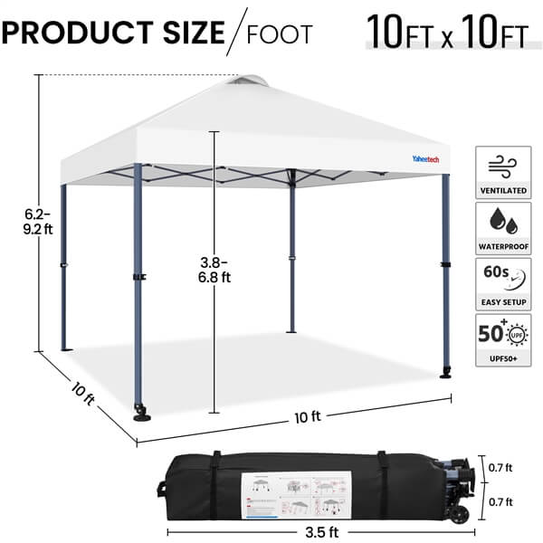 tent canopy sizes Yaheetech 10x10 Pop Up Canopy with One Push Setup , White