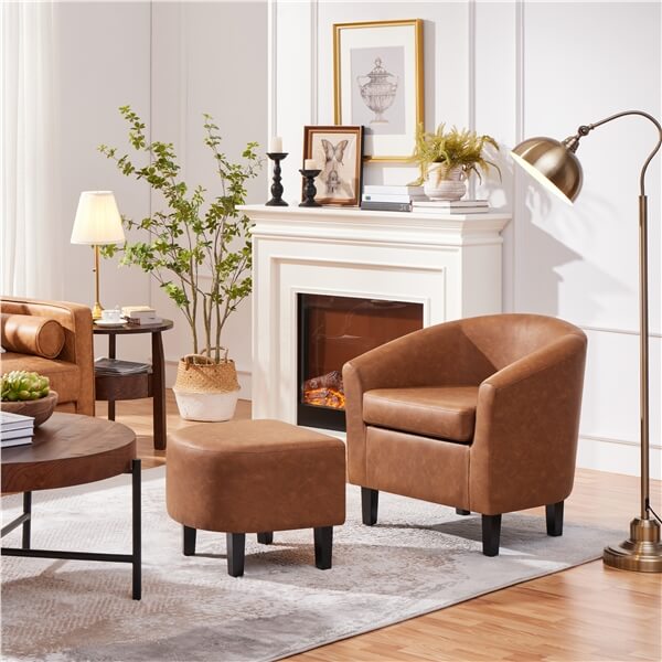 Yaheetech PU Leather Mid Century Modern Upholstered Soft Barrel