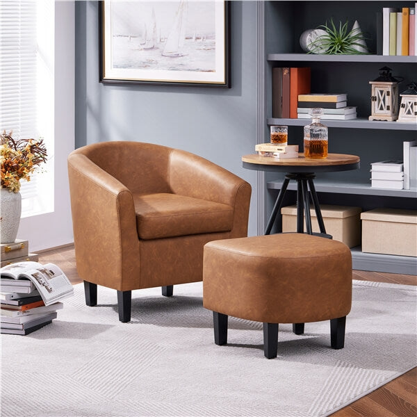 Yaheetech PU Leather Mid Century Modern Upholstered Soft Barrel
