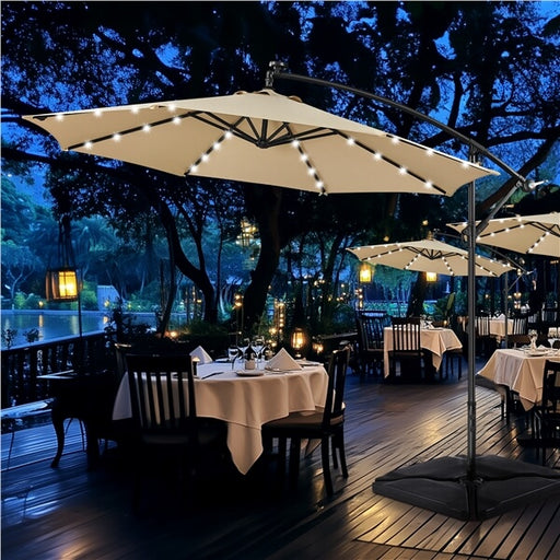 Topeakmart 10 Ft Patio Offset Umbrella With 32 LED Lights & Cross Base Cantilever