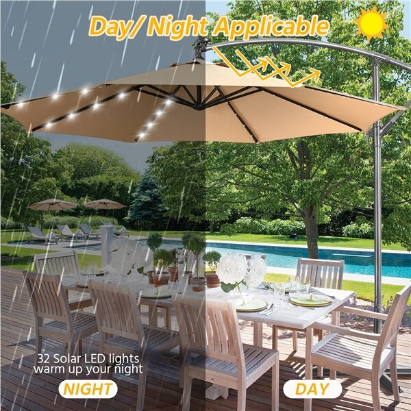 Yaheetech 10 ft Patio Offset Umbrella with Crank & Cross Base, Gray Yaheetech 10 ft Patio Offset Umbrella with Crank & Cross Base, Gray