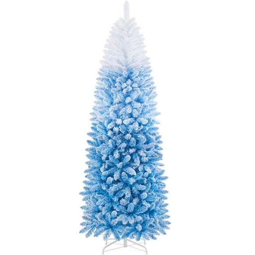 7 foot pre lit flocked pencil christmas tree