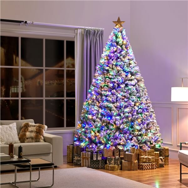 Yaheetech Snow Flocked Hinges Tree with 250 Multicolor LED Lights