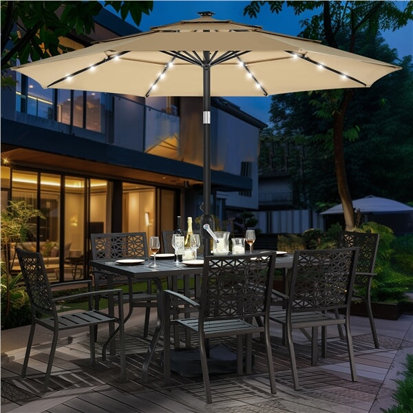 Yaheetech 10FT LED Patio Umbrella Solar Market Umbrella with Button Tilt and Crank Operation Mechanism Red Polyester one_size Yaheetech 10FT LED Patio Umbrella Solar Market Umbrella with Button Tilt and Crank Operation Mechanism Red Polyester one_size