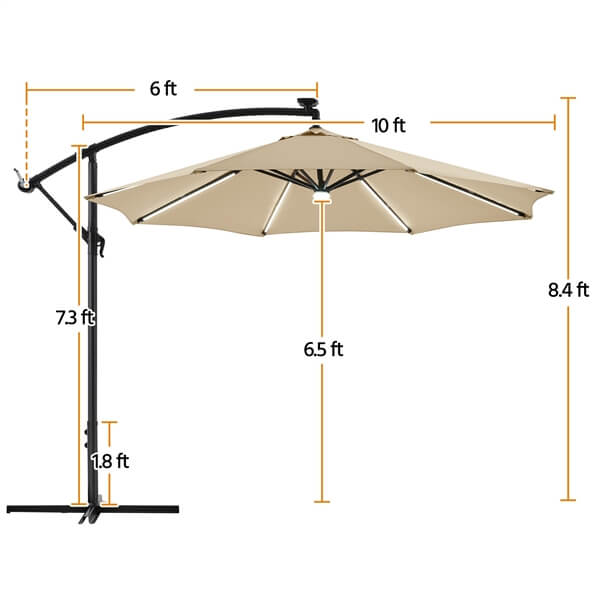 Yaheetech 10 FT Solar Powered LED Patio Umbrella Outdoor Cantilever Umbrella