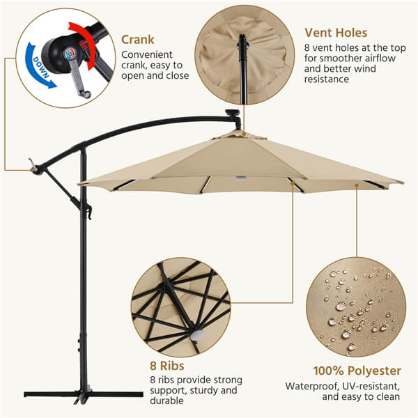 Yaheetech 10 FT Solar Powered LED Patio Umbrella Outdoor Cantilever Umbrella