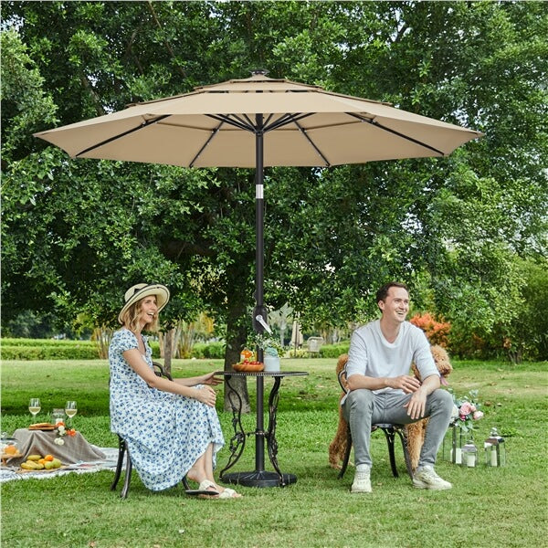 Yaheetech 10FT LED Patio Umbrella Solar Market Umbrella with Button Tilt and Crank Operation Mechanism Red Polyester one_size Yaheetech 10FT LED Patio Umbrella Solar Market Umbrella with Button Tilt and Crank Operation Mechanism Red Polyester one_size