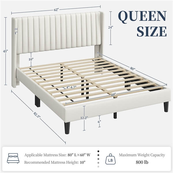 Yaheetech Bed Frame Upholstered Platform Bed with Fabric Headboard