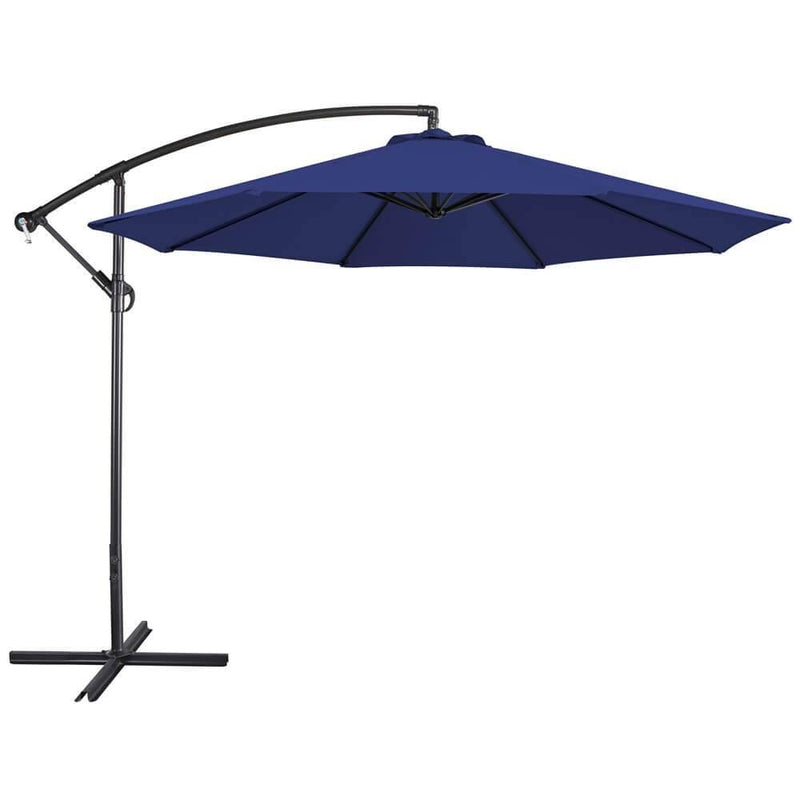 Yaheetech 10FT Outdoor Hanging Cantilever Umbrella, 8 Ribs with Crank & Cross Base for Backyard Garden, Navy Blue Yaheetech 10FT Outdoor Hanging Cantilever Umbrella, 8 Ribs with Crank & Cross Base for Backyard Garden, Navy Blue