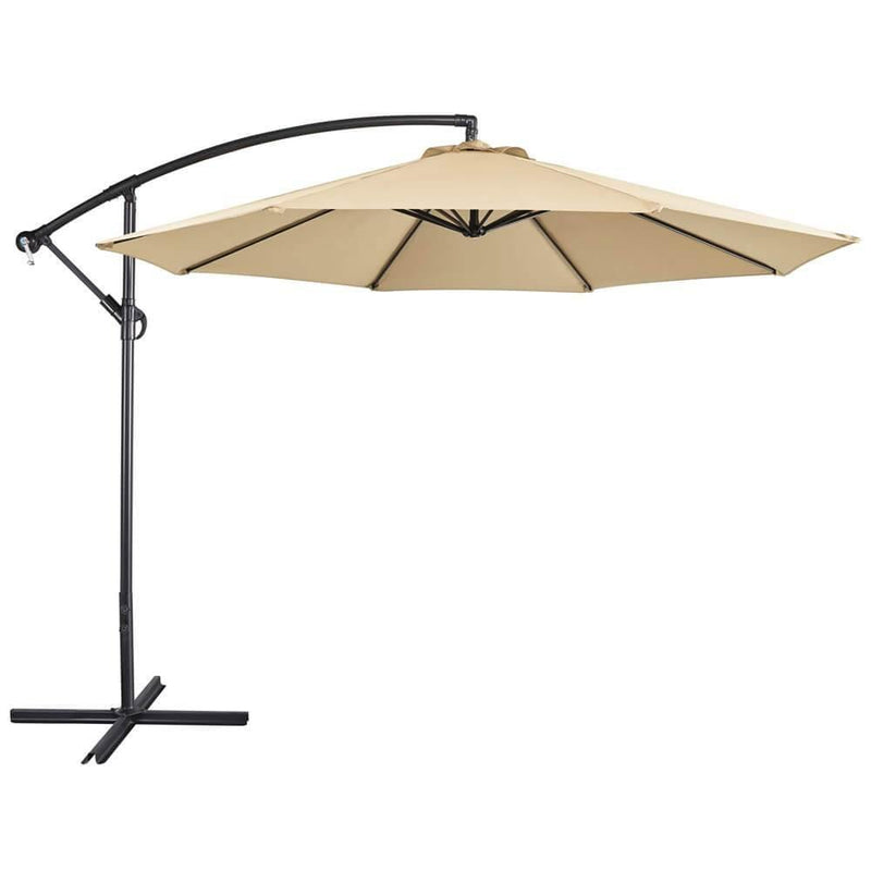gravitti 10' offset patio umbrella Yaheetech 10FT Outdoor Hanging Cantilever Umbrella, 8 Ribs with Crank & Cross Base for Backyard Garden, Tan